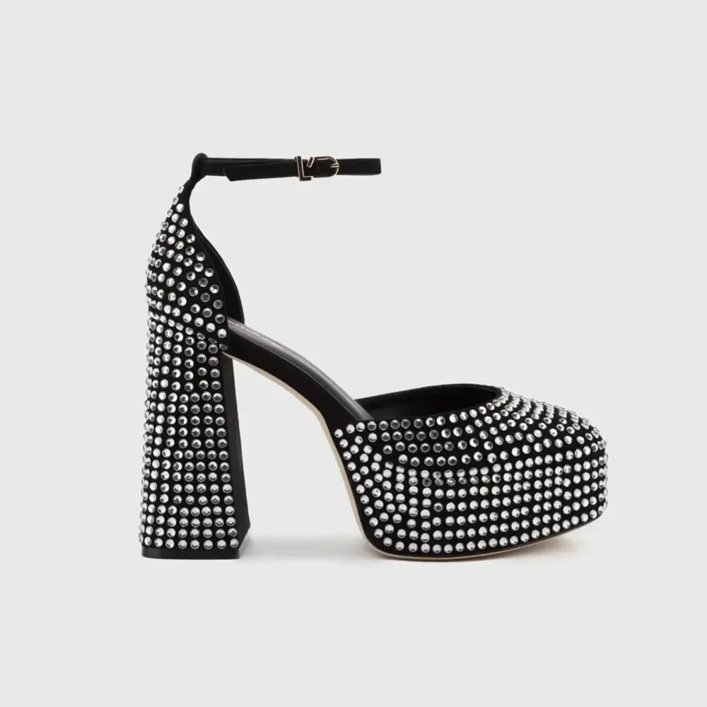 Larroude Ari Crystal Platform Pumps in Black Silver NEW Size 9